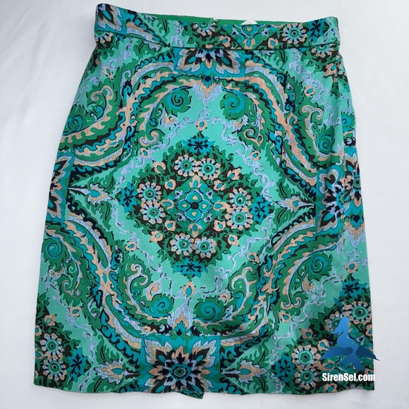 1169 J. Crew The Pencil Skirt - Size 2 - Casbah Green Medallion Print - Picture 1 of 9